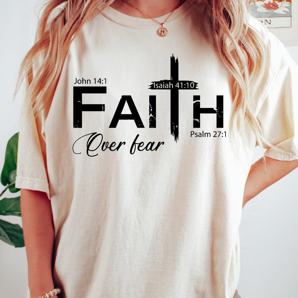 Faith Over Fear Christian Shirt Vintage Style Unisex Handmade